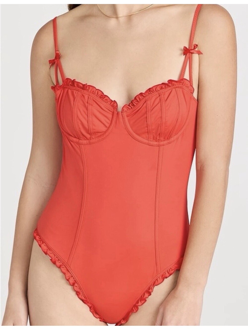 NWT STAUD Swim Gossamer Red One Piece Swimsuit Swim Sea Ruffles XS Designer